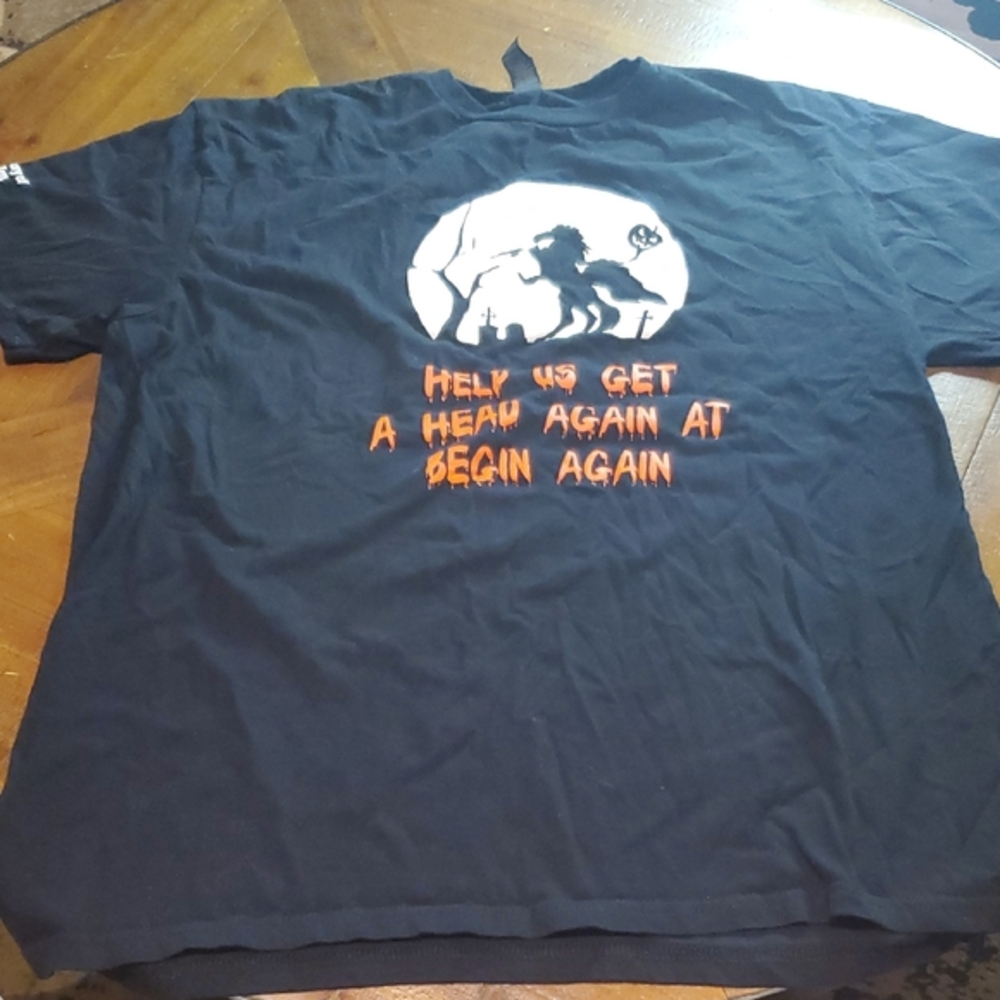 Gildan Black Tee with White and Orange Graphic